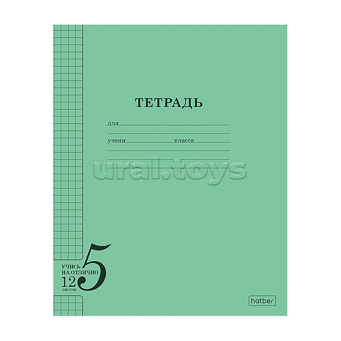 Тетрадь 12л. клетка "Учись на отлично" А5ф 60-65гр на скобе обл. офсет.бумага 120г/кв.м зеленая