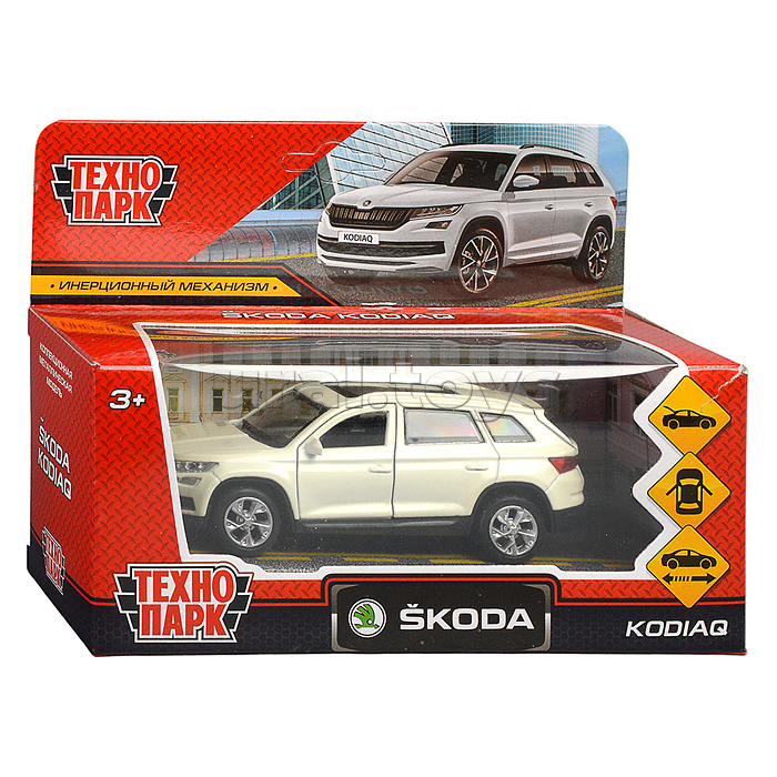 Машина металл "Skoda Kodiaq", 12 см, (откр дв, багаж, белый) инерц, в коробке
