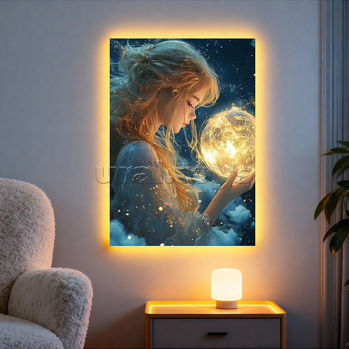 Мозаика алмазная "Девушка с шаром" (светится в темноте) 40*30 см.