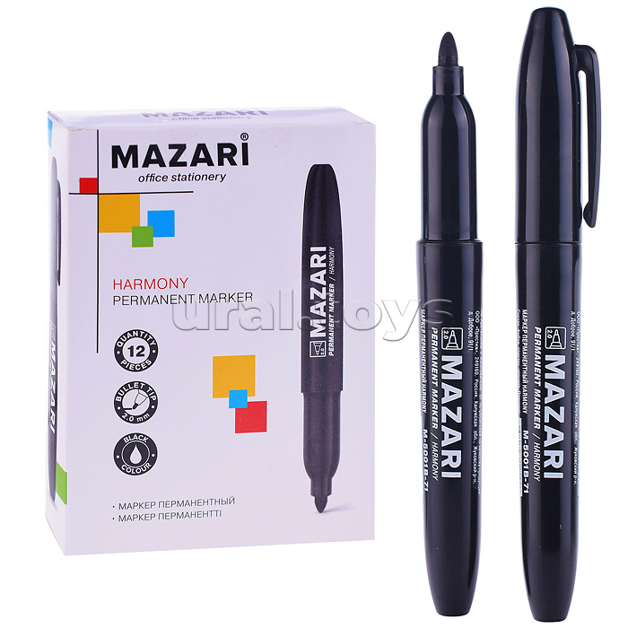 Маркер перманентный Harmony, чёрный, пулевидный наконечник, ширина линии письма 2мм, картонная упаковка