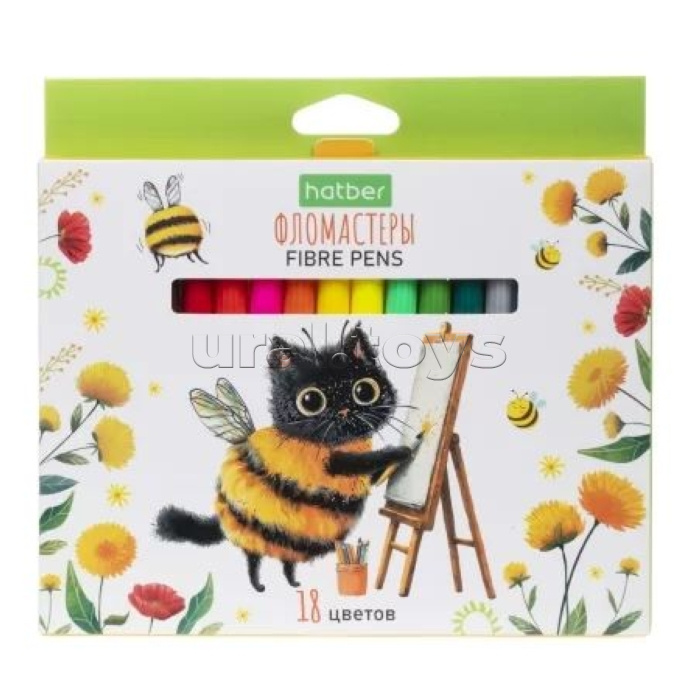 Фломастеры "ECO" 18 цв. "Жж-мяу" в картонной коробке с европодвесом