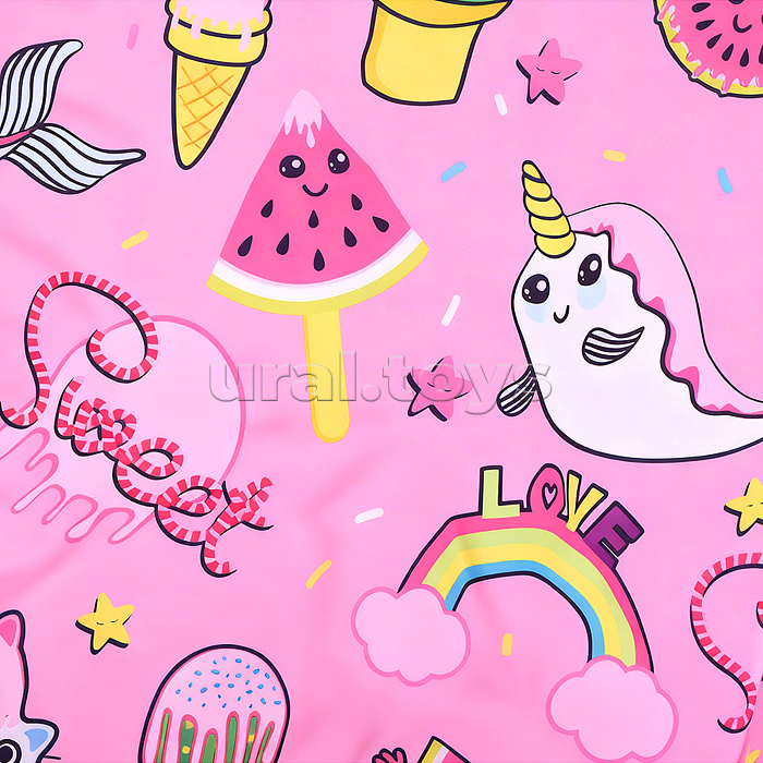 Коляская кукольная трость с крышей, металлическая, принт розовый мир