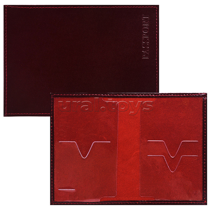 Обложка для паспорта "Attomex" 97x140 мм натуральная кожа шик гладкая, с конгревным тиснением PASSPORT, прозрачные ПВХ клапаны с 3-мя отделами для карт, бордовая