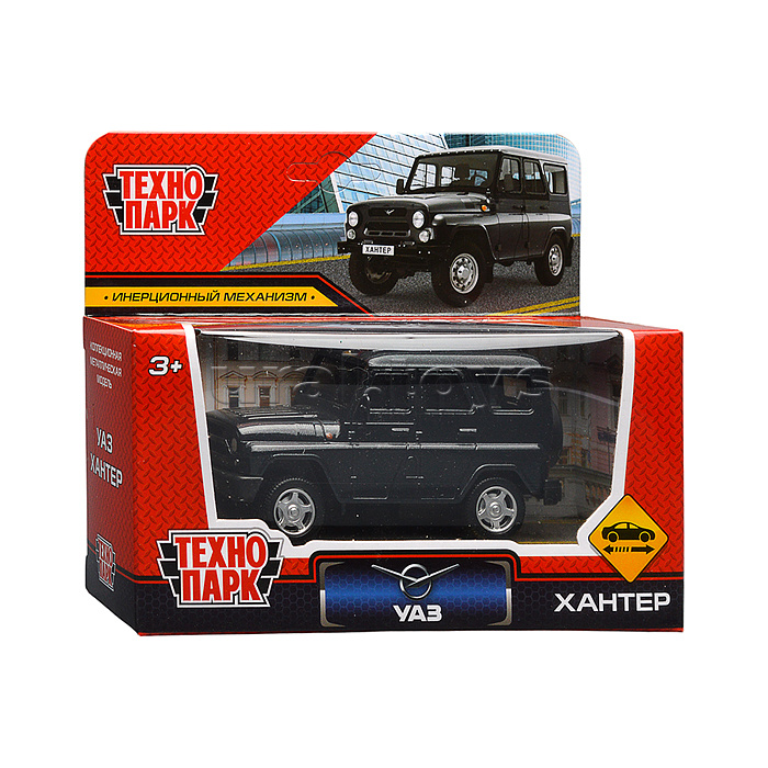 Машина металл UAZ Хантер 10,5 см, инерция, темно-серый, коробка