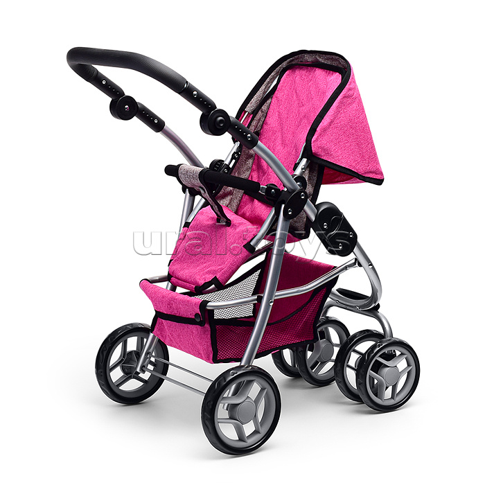 Коляска-трансформер для кукол, металлическая, регулируемая ручка, с корзиной, цвет зеленый