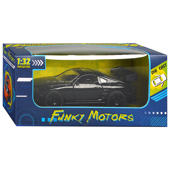 Чёрная инерционная машинка Олдскул со спойлером, die-cast, 1:32, открывающиеся двери