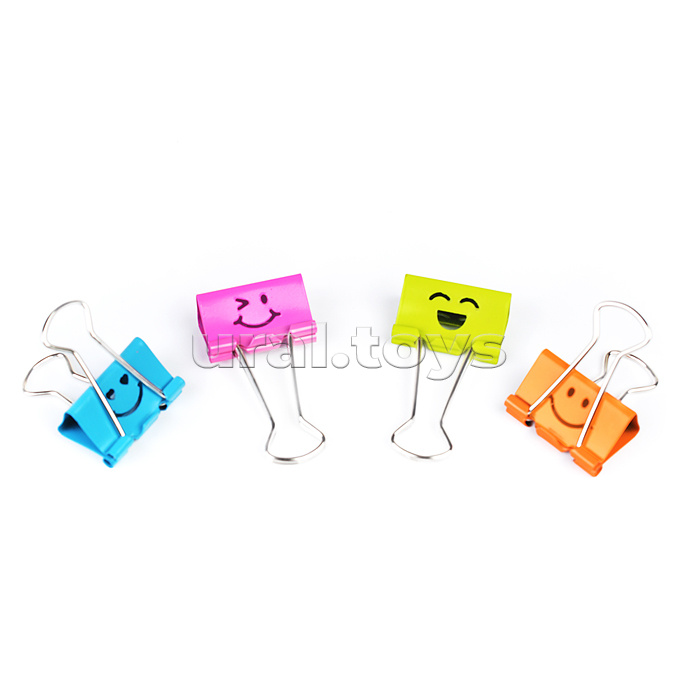 Зажим для бумаг "Emojie" металлический (25 мм) толщина скрепления до 10,5 мм, цветной ассорти, 48 шт в пластиковой тубе