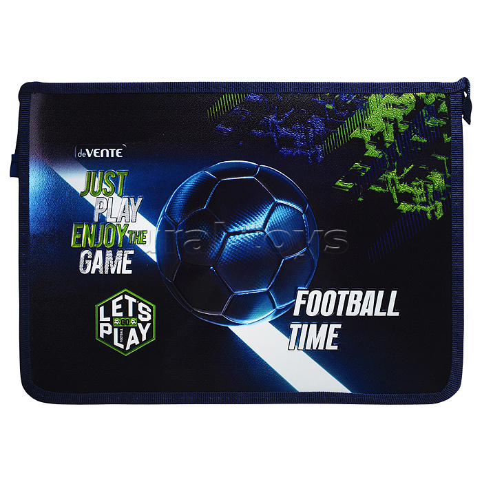 Папка для тетрадей "Football Time" A4 (33,7x24,3x5 см) с текстильным расширением 5 см, на молнии сверху, картон с покрытием из фольги с конгревным тиснением