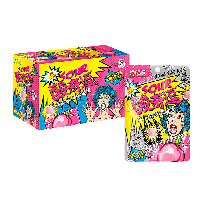 Леденцы кислые Sour Candy Mini 26 г, в пластиковом пакете с подвесом, персик