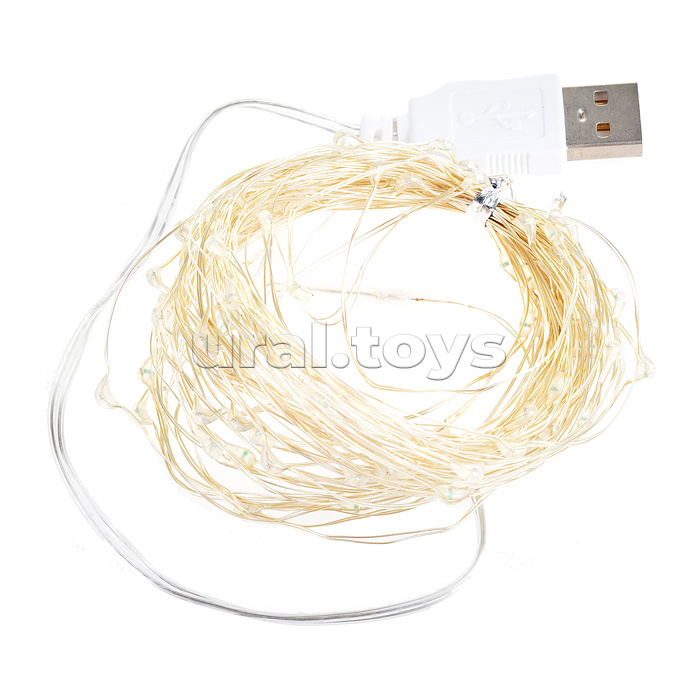 Электрогирлянда Роса 10 м, 100 ламп, USB, цветная