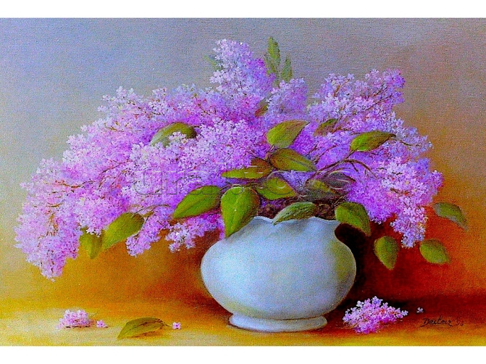 Алмазная мозаика 30х40 "Пушистая сирень" без подр., с полн. заполн. (30цв) (блест.)