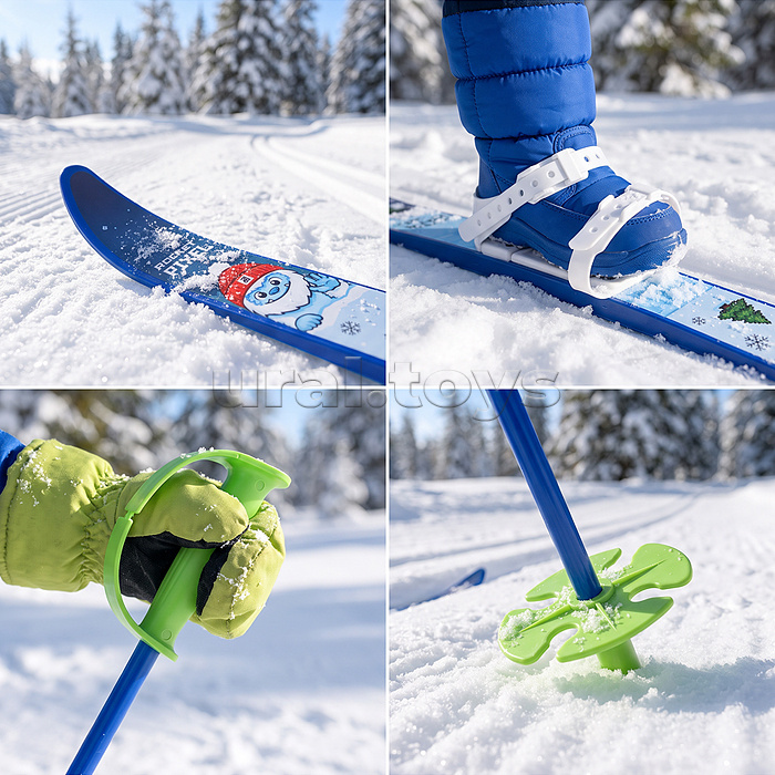 Лыжи детские "Снежный склон" ROCKET SKI KIDS 75/75 см, универсальное крепление, с палками