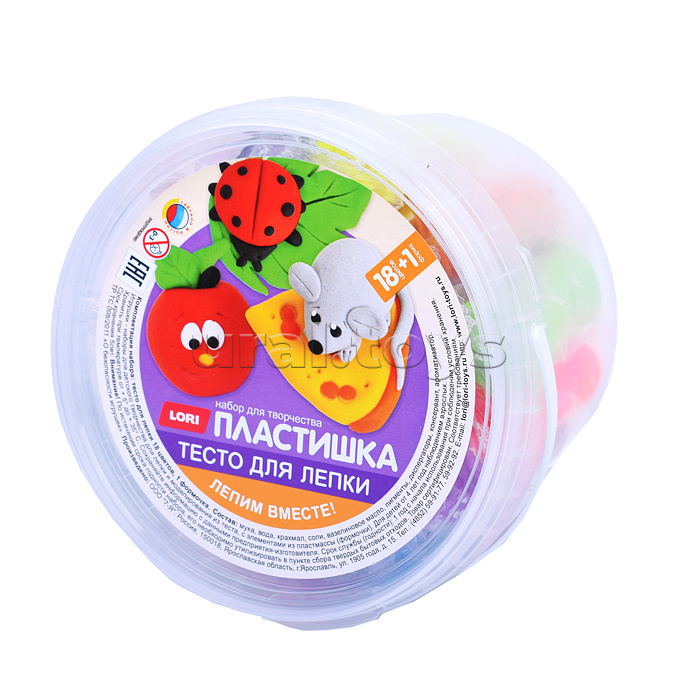 Тесто для лепки 18 цв по 24 гр с формочкой (ведерко с ручкой)