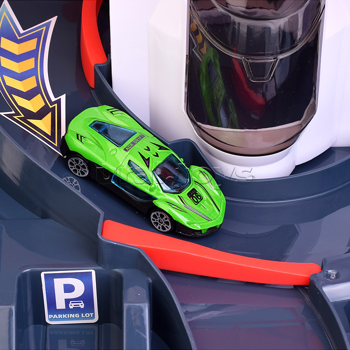 Парковка "Мега-паркинг" 6 металлических машин в наборе, (свет, звук) в коробке