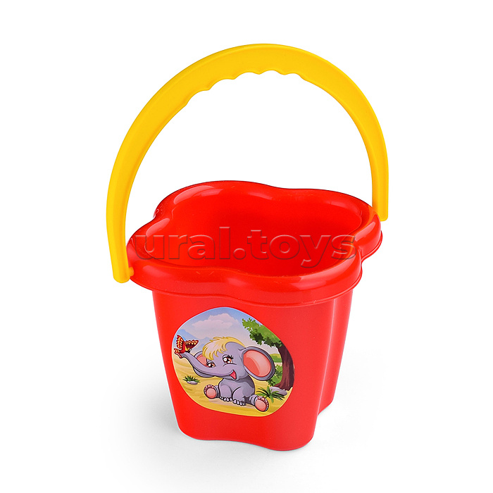 Набор №36: ведро-цветок среднее, ситечко-цветок, совок №2, грабельки №2, 2 формочки