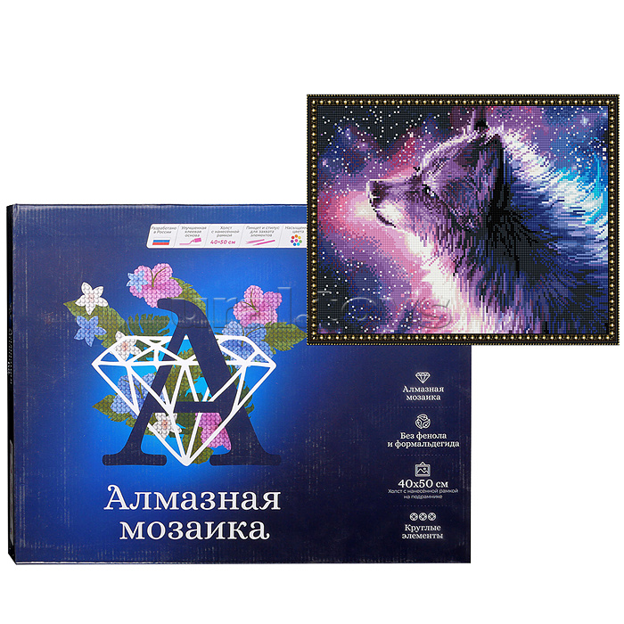 Алмазная мозаика с нанесенной рамкой 40х50 "Душа волка" (35 цветов)