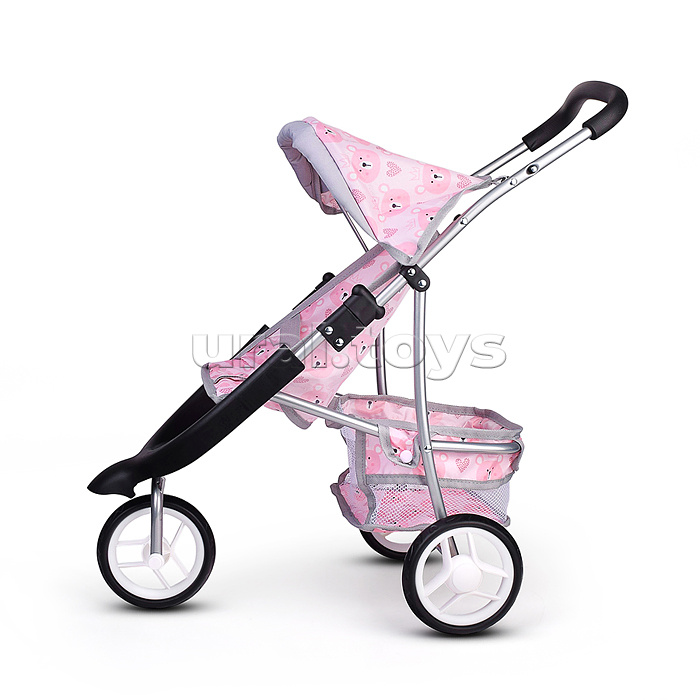 Коляская кукольная металлическая, 3-х колесная, с корзиной, козырьком и столиком
