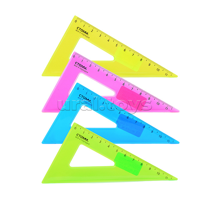 Треугольник 30°, 11см пластиковый, прозрачный, неоновые цвета, ассорти