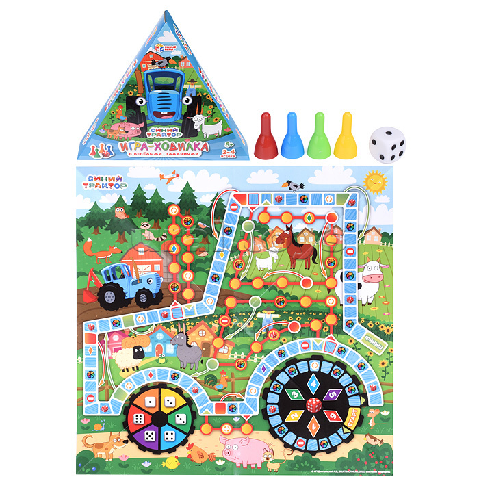 Настольная игра-ходилка в треугольной коробке "Синий трактор"
