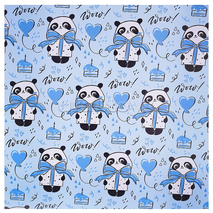 Упаковочная бумага глянц. 70*100см, "PandaGift_Blue", 90г/м2