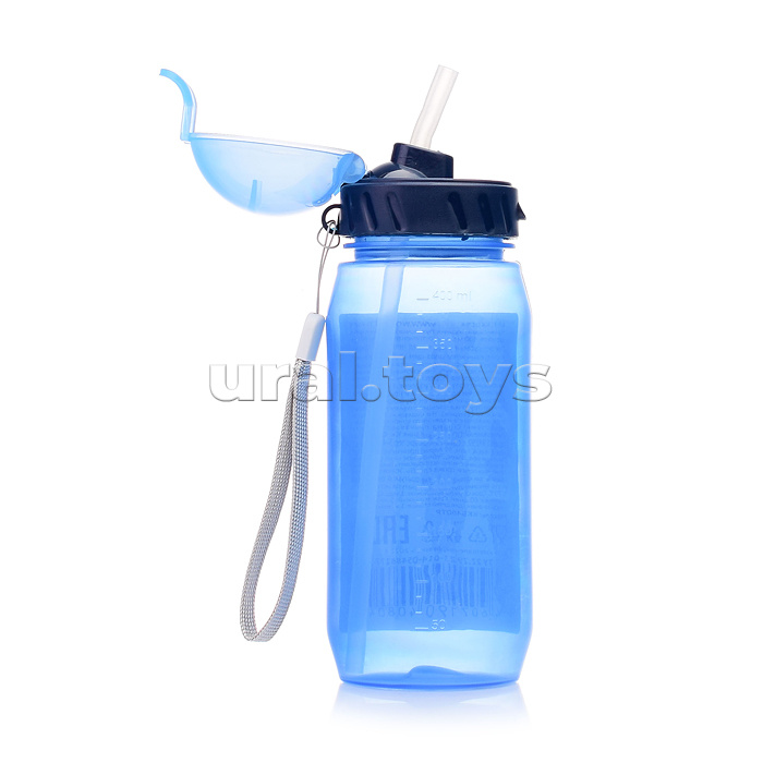 Бутылочка  для воды с трубочкой, 400 мл, в ассортименте/шнурок