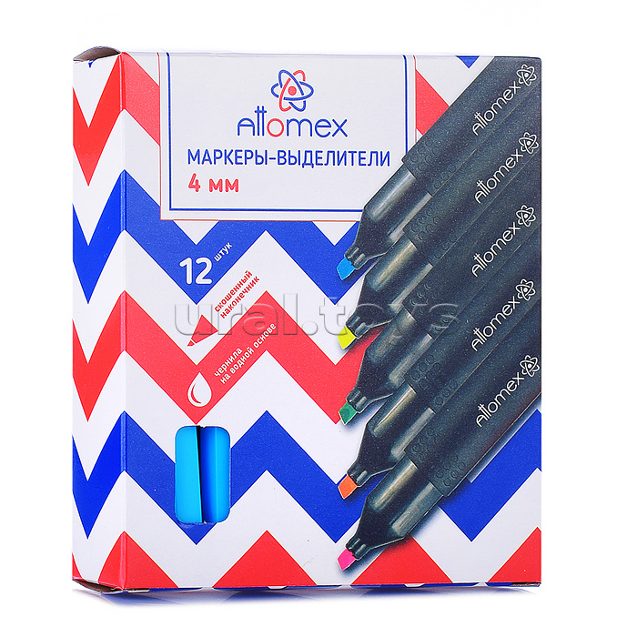 Маркер-выделитель "Attomex" плоский корпус с клипом, скошенный наконечник, ширина линии 1-4 мм, голубой