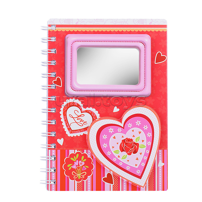 Блокнот "Hearts" 12.7х19.3 см, 60 листов, с зеркальцем, линованный внутренний блок, плотность бумаги 70 г/м2, ассорти 4 дизайна, ОПП-упаковка