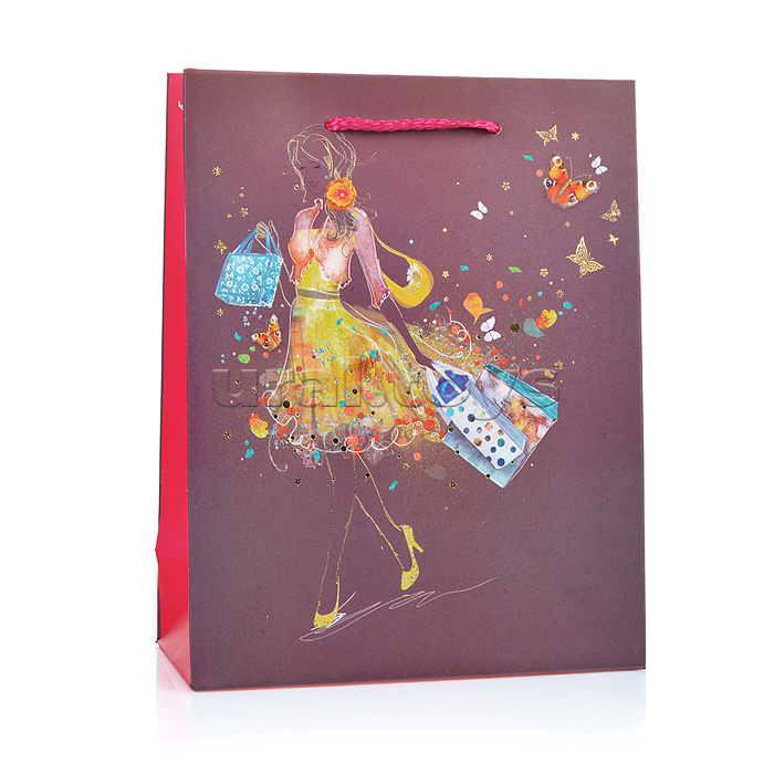 Пакет подарочный бумажный "Lady in flowers" вертикальный, размер 18x23x8 см, с конгревом, бумага 210 г/м², ассорти 4 дизайна