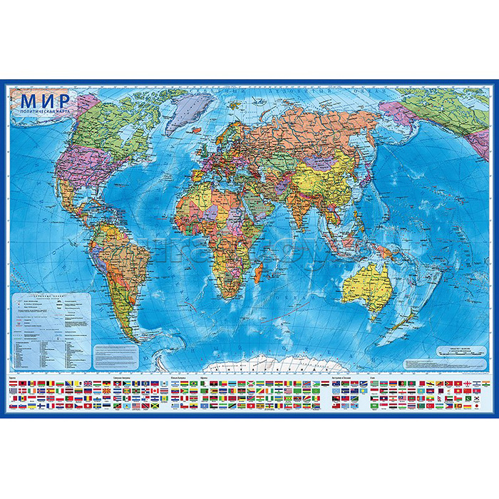 Карта настенная. Мир Политический 1:32М 101х70  (с ламинацией)