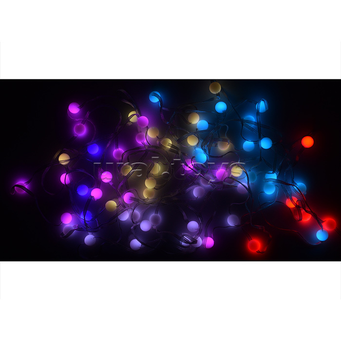 Электрогирлянда светодиодная "Шарики" (10м, 66 ламп, цвет: синий, розовый, желтый)
