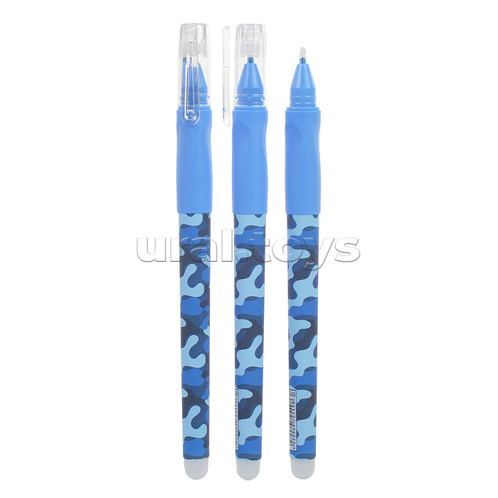 Ручка гелевая со стираемыми чернилами прорезин"Камуфляж" Soft touch цвет чернил синий 0,5 мм в друме