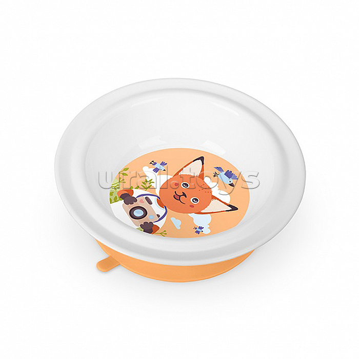 Тарелка детская глубокая на присосе с оранжевым декором (Белый)