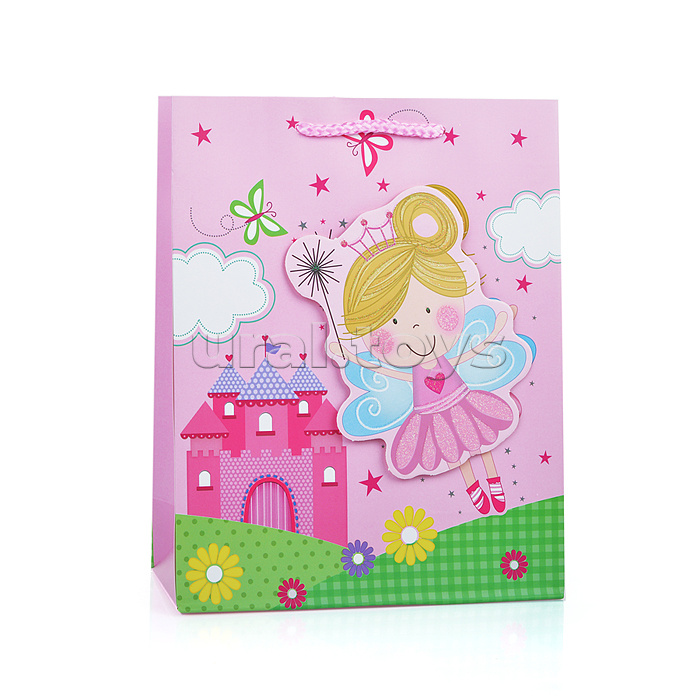 Пакет подарочный бумажный "Princess" вертикальный, размер 18x23x8 см, с блестками и объемными деталями, бумага 210 г/м², ассорти 4 дизайна