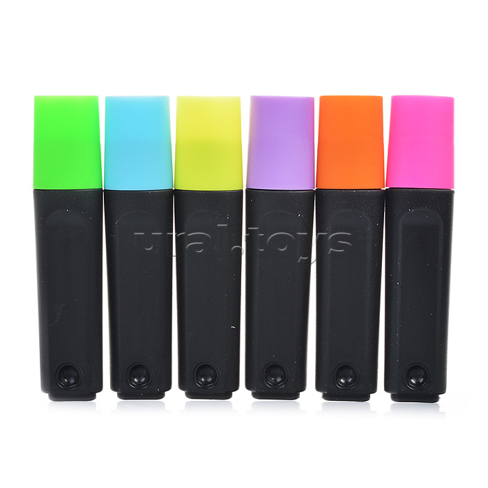 Набор маркеров-выделителей "Attomex" (06 цв. - желт, зел, оранж, роз, гол, сирен) плоский корпус, скошенный наконечник, ширина линии 1-5 мм, в картонной коробке