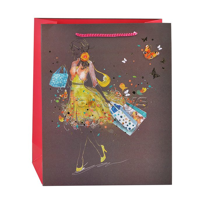 Пакет подарочный бумажный "Lady in flowers" вертикальный, размер 26x32x10 см, с конгревом, бумага 210 г/м², ассорти 4 дизайна