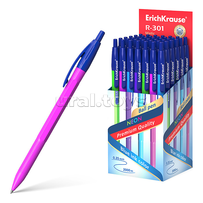 Ручка шариковая автоматическая R-301 Neon Matic 0.7, цвет чернил синий (в коробке по 50 штук)