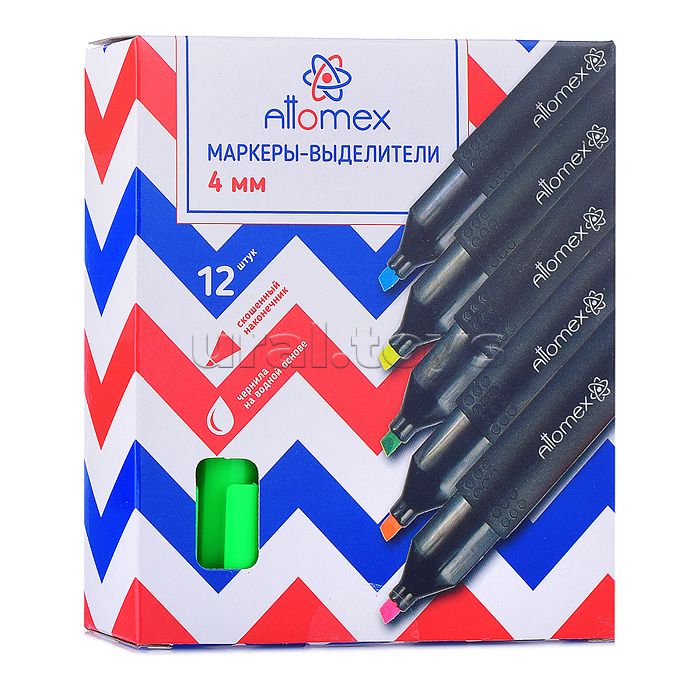 Маркер-выделитель "Attomex" плоский корпус с клипом, скошенный наконечник, ширина линии 1-4 мм, зеленый