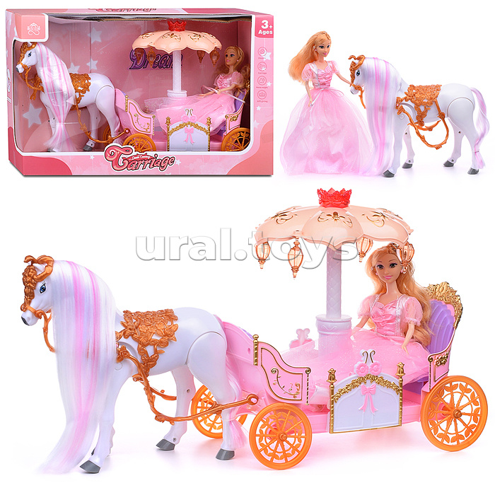Карета "Розовая сказка" с лошадкой, в коробке