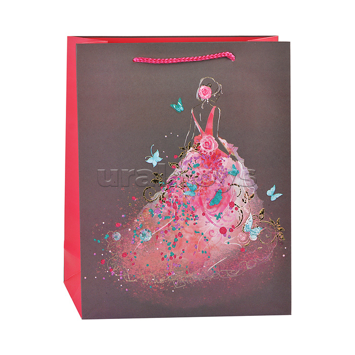 Пакет подарочный бумажный "Lady in flowers" вертикальный, размер 26x32x10 см, с конгревом, бумага 210 г/м², ассорти 4 дизайна