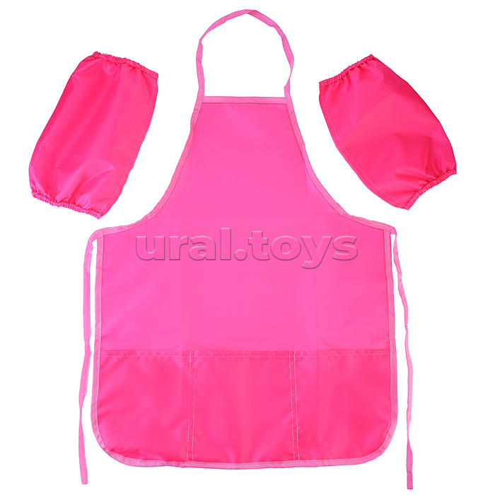 Фартук 45x54 см (M) водоотталкивающая ткань, 3 кармана, в комплекте с нарукавниками, однотонный розовый