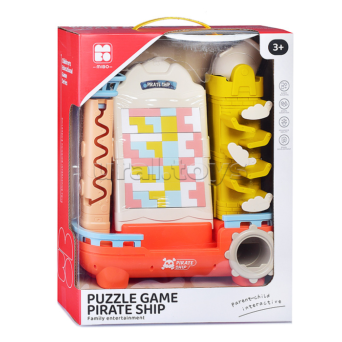 Игровой набор-головоломка "Пиратский корабль" (оранжевый) в коробке