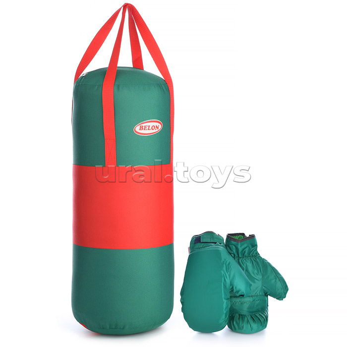Набор для бокса: Груша (цилиндр 60смхØ25см) с перчатками. Цвет красный-зеленый, оксфорд