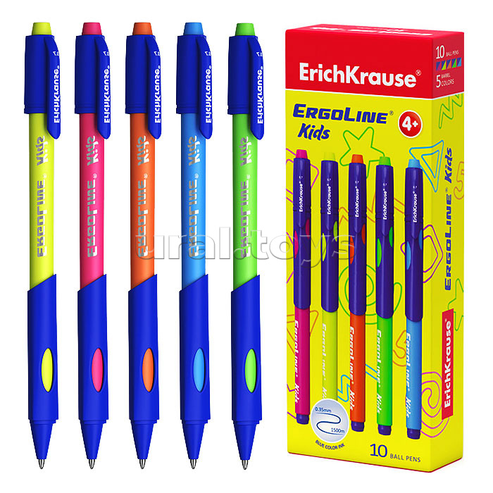 Ручка шариковая ErichKrause® ErgoLine® Kids, Ultra Glide Technology, цвет чернил синий (в коробке по 10 шт.)