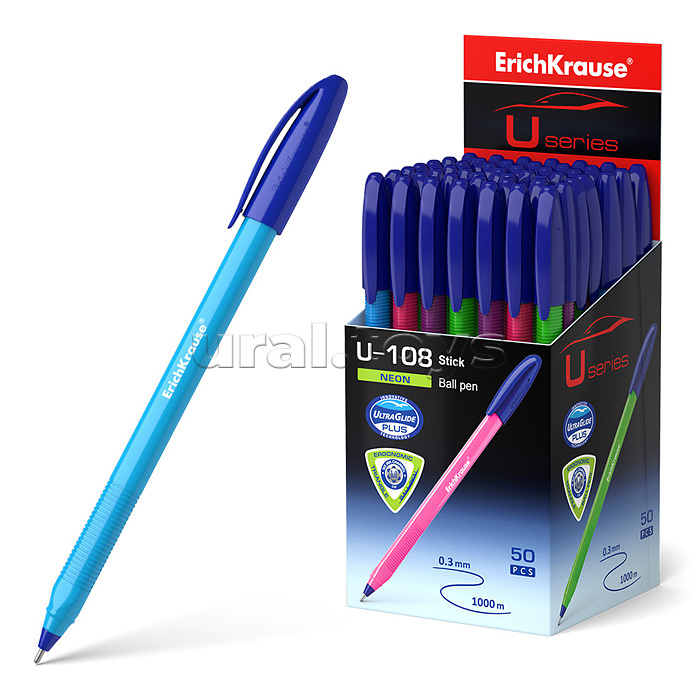 Ручка шариковая U-108 Neon Stick 1.0, Ultra Glide Technology, цвет чернил синий (в коробке по 50 шт.)