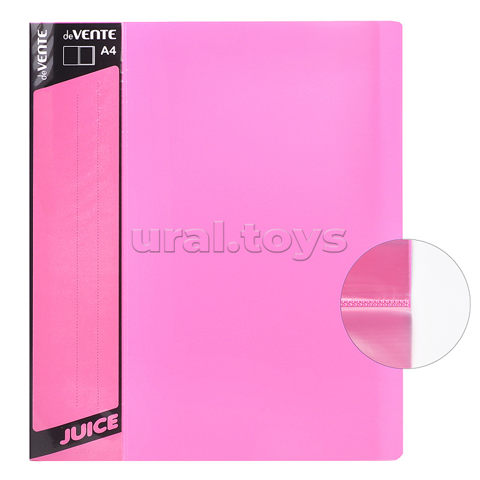 Папка с 020 вкладышами "Juicy" A4, 450 мкм, вкладыши 30 мкм, фактура "песок" внешний карман со сменной этикеткой, внутренний карман, индивидуальная маркировка, непрозрачная розовая