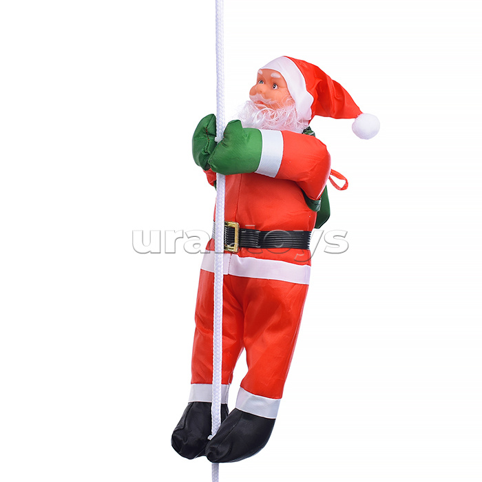 Украшение новогоднее "Дедушка Мороз" ползущий по веревке, 30см, в пакете