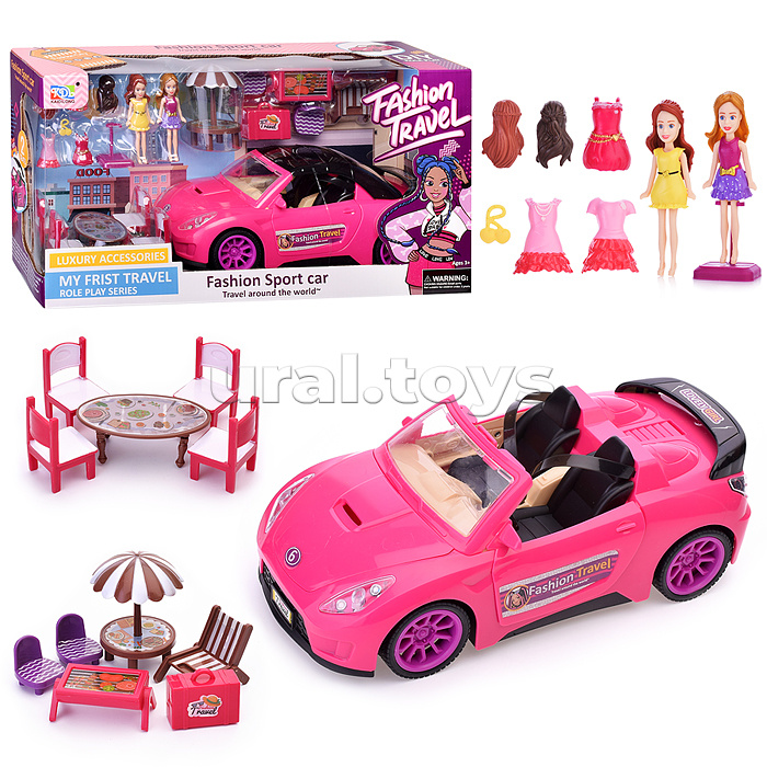 Машина "Спортивная" с куклами и мебелью, в коробке