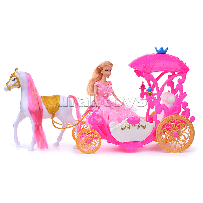 Карета "Принцесса цветов" с лошадкой и куклой, в коробке